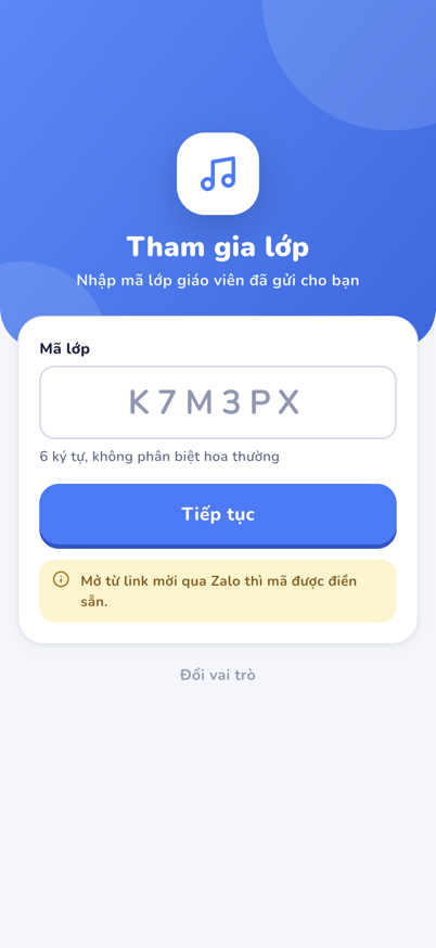 The class-code screen